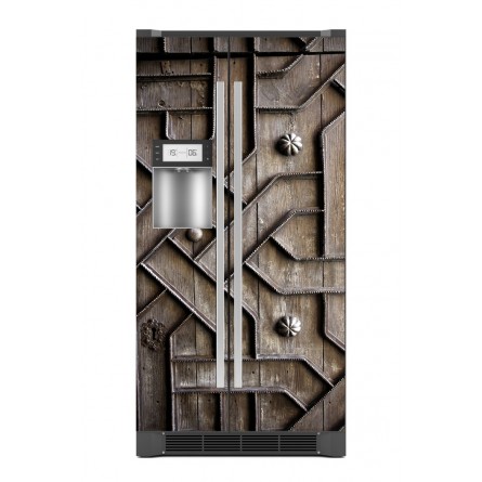 Sticker décor de frigo vieille porte en bois, exclusivité Imprim'Déco