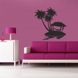 Sticker mural hamac et palmier