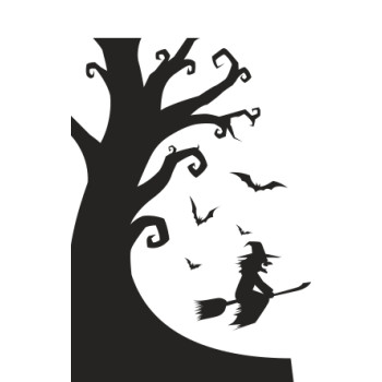 Sticker vinyle Hallo Arbre + sorcière
