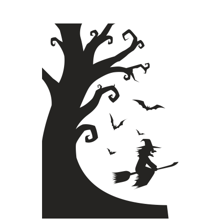 Sticker vinyl Hallo Arbre + sorcière