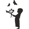sticker petite fille et bouquet de papillons