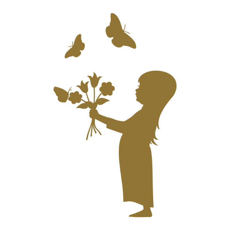 sticker petite fille et bouquet de papillons