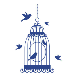 Sticker mural cage et oiseaux en liberté